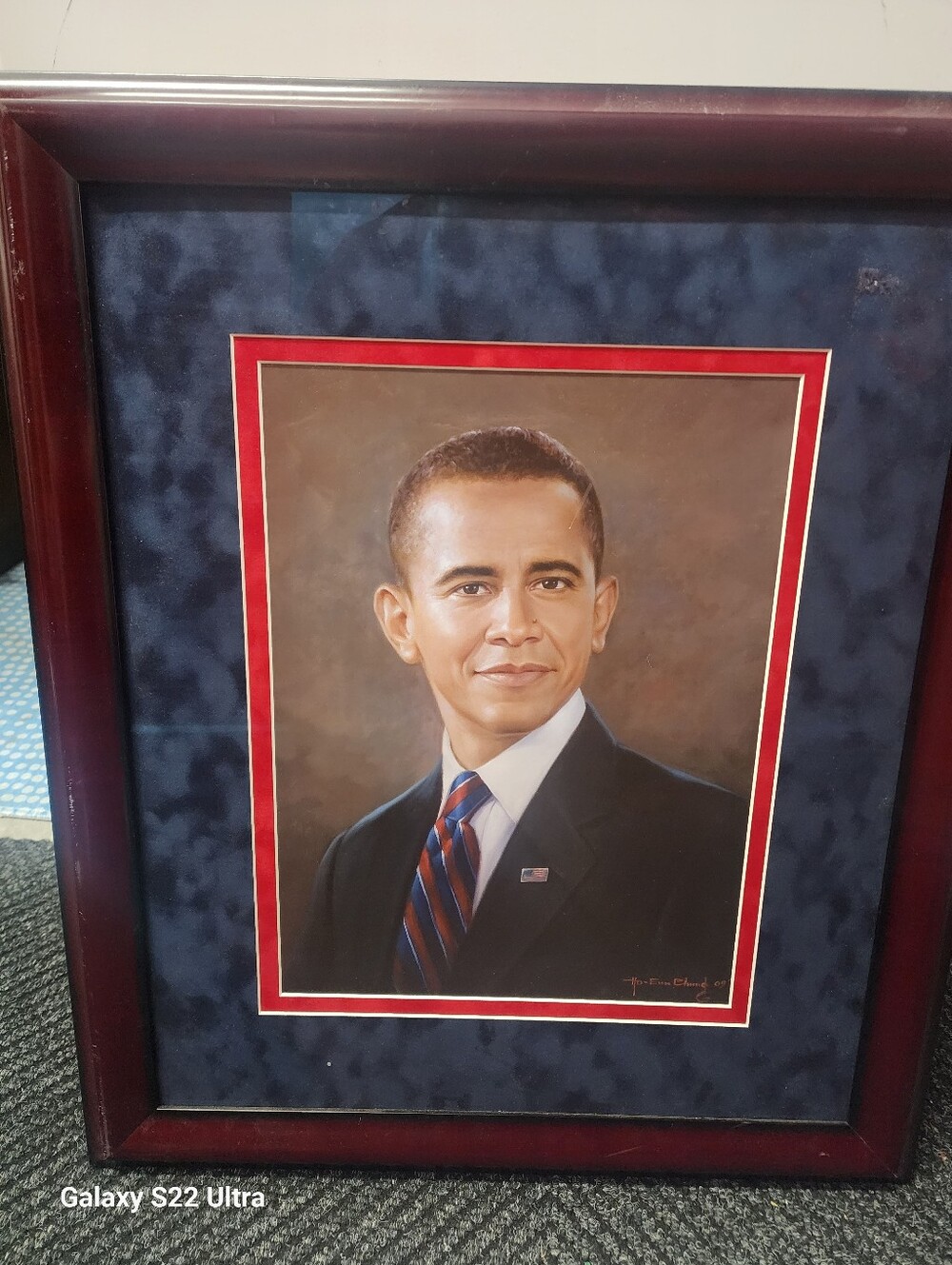 OBAMA Framed Portrait double Matted In Mahogany Frame 22" X 26"